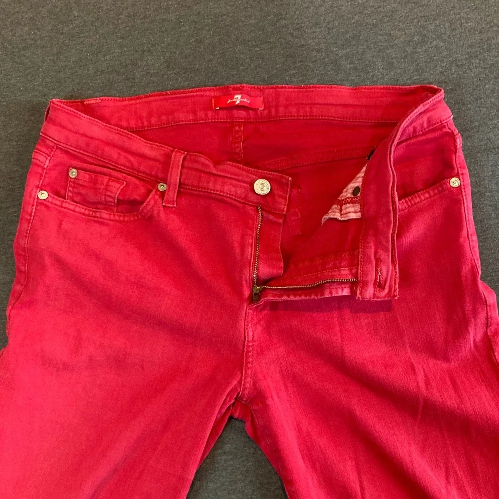 7 For All Mankind Jeans Women 14/27 Skinny Red‎ Stretch Flex Raw Hem AU8150367A